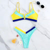 Bikinis Ribbed Swimwear Women's Swimsuit Push Up Bathing Suit Solid Patchwork High Cut Bikini Set Women Padded Push up Bikini Set Halter Two Piece Cross Top Swimsuit Patchwork Bathing Suit by Stevvex