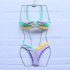 Bikinis Ribbed Swimwear Women's Swimsuit Push Up Bathing Suit Solid Patchwork High Cut Bikini Set Women Padded Push up Bikini Set Halter Two Piece Cross Top Swimsuit Patchwork Bathing Suit by Stevvex