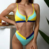 Bikinis Ribbed Swimwear Women's Swimsuit Push Up Bathing Suit Solid Patchwork High Cut Bikini Set Women Padded Push up Bikini Set Halter Two Piece Cross Top Swimsuit Patchwork Bathing Suit by Stevvex