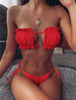 Bikinis Set For Women Swimsuit Summer Beach Wear Bathing Suits Women Bikini Swimwear Women's Ruffle Tie Side Bikini Set High Cut Strapless Padded Solid Bathing Suit by Stevvex