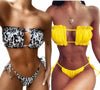 Bikinis Set For Women Swimsuit Summer Beach Wear Bathing Suits Women Bikini Swimwear Women's Ruffle Tie Side Bikini Set High Cut Strapless Padded Solid Bathing Suit by Stevvex