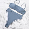 Bikinis Solid Push Up Bikini Padded Bra Straps High Waist Swimsuit Female Swimwear Women's Bathing Suit Lace up Bikini Ribbed Two Piece Swimsuit by Stevvex