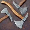 Traditional Norse axe featuring Damascus Heads and Sculpted Hardwood Shafts by JW SteelCrafts