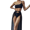 Black Mesh Bikini Cover Up Set Women Bathing Outfits Adults Solid Color One Shoulder Bikini Top Mesh See Through Crochet Off Shoulder Crop Tops 2 Piece Bikini Swimsuit Cover-ups Beach Summer Outfits by Stevvex