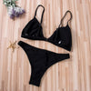 Black Micro Bikini Set Women 2 Pieces Swimsuit Swimwear Push Up Padded Bra Thongs Bathing Suit Beachwear Women's Tie Side Bottom Padded Top Triangle Bikini Bathing Suit by Stevvex