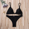 Black Micro Bikini Set Women 2 Pieces Swimsuit Swimwear Push Up Padded Bra Thongs Bathing Suit Beachwear Women's Tie Side Bottom Padded Top Triangle Bikini Bathing Suit by Stevvex