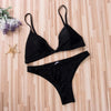Black Micro Bikini Set Women 2 Pieces Swimsuit Swimwear Push Up Padded Bra Thongs Bathing Suit Beachwear Women's Tie Side Bottom Padded Top Triangle Bikini Bathing Suit by Stevvex