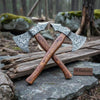 Hand-forged Viking Skeggøx Bearded Axe Set – Pattern-welded Damascus Heads with Hardwood Shafts by JW SteelCrafts