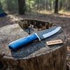 Hammered Drop Point Hunting Knife Blue Pakka wood Handle Fixed Blade by JW SteelCrafts