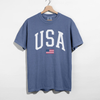 USA Varsity Graphic Tee – White Letter Patriotic Shirt by Hey Jude Graphic Tees