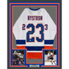 Framed Autographed/Signed Bob Nystrom 35x39 New York White Hockey Jersey JSA COA by Hall of Fame Sports Memorabilia
