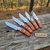 Handmade Artisan Scandi Bushcraft Knife of Set 5-Piece with Scandi Grind & Orange Resin Handles by JW SteelCrafts