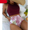 Brown Leaf Print High Waist Bikini Set 2 Piece Summer Padded Push Up High Waist Bikini Swimsuit Swimwear Swimsuit Women High Neck Two Pieces Swimwear Female Sports Bathing Suit by Stevvex