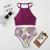 Brown Leaf Print High Waist Bikini Set 2 Piece Summer Padded Push Up High Waist Bikini Swimsuit Swimwear Swimsuit Women High Neck Two Pieces Swimwear Female Sports Bathing Suit by Stevvex