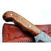 Damascus Drop Point Skinner Knife 3 Inch Blade Rosewood Handle Fixed Blade With Leather Sheath by JW SteelCrafts