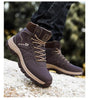 Brown Winter Mens Snow Boots Warm Plush Boots Waterproof Leather Ankle Boots Fashion Outdoor Non-slip Men's Hiking Boots Winter Ankle Snow Hiking Boots Warm Water Resistant Sport Shoes by Stevvex