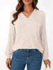 Ribbed Knit V-Neck Long Sleeve T-Shirt by Simply Love