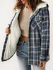 Plaid Snap Down Plush Hooded Jacket Soft & Warm Women Outerwear Cozy And Comfortable Jacket by Stevvex