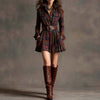 Women's Elegant Plaid Long Sleeve Mini Dress | Belted