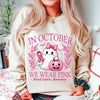 "In October We Wear Pink" T-Shirt - Retro Breast Cancer Awareness & Halloween Tee by Dog Mom Hat