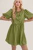 Elegant Ruched Puff Sleeve Mini Dress Vintage Bow Detail Cute Short Dress for Women by Stevvex