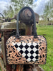 Luxe Tooled Leather Starry Night Rhinestone Stud Checkered Speedy Bag by Neon Spur