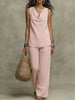 Women's Slash-Neck Sleeveless Tank Top & Casual Pants Set by FitiqueFit