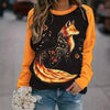 Contrast Color Fox Print Pattern Round Neck Long Sleeve T-shirt