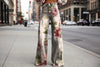 Women's Printed Flare Pants – Mid-Waist Full Length Plus Size by FitiqueFit