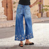 Chrysanthemum Embroidered Cropped Denim Jeans – Women's Loose Straight-Leg by FitiqueFit
