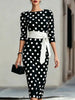 Women's Retro Polka-Dot Bodycon Midi Dress – Belted Cross-Tie by FitiqueFit