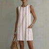 Women's Striped Color-Block Sleeveless Mini Dress – Loose Fit by FitiqueFit