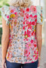 Frill Floral Print Ruffle Cap Sleeve Blouse