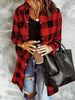Deep Red Plaid Collared Neck Snap-Down Long Sleeve Jacket – Classic & Trendy Outerwear with Pockets by Stevvex