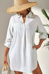Striped Johnny Collar Long Sleeve Mini Shirt Dress