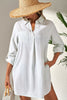 Striped Johnny Collar Long Sleeve Mini Shirt Dress