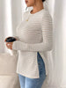 Slit Striped Long Sleeve Casual T-Shirt by Simply Love