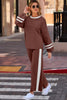 Gray Varsity Stripe Patchwork Puff Sleeve Pullover Drawstring Wide Leg Pant Set by Wild and Free Boutique