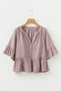 Sepia Rose Slit V Neck Ruffled Loose Blouse by Wild and Free Boutique