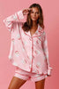 Women’s Satin Santa Claus Pajama Set | Christmas Print Two-Piece Loungewear by FitiqueFit
