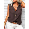 Women's Lapel Collar Sleeveless Top – Loose Fit, Pockets, Solid Color by FitiqueFit