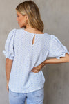Light Blue Boho Floral Print Smocked Puff Sleeve Blouse