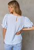 Light Blue Boho Floral Print Smocked Puff Sleeve Blouse