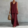 Women's Bohemian Wide-Leg Pants & V-Neck Vest Set – 3D Print by FitiqueFit