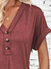 Elegant Button V-Neck Short Sleeve Dress Flattering Casual & Office Wear Simple Dress by Stevvex
