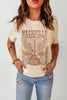 Khaki Band Tee Casual Short Sleeve Crew Neck Graphic T Shirt