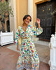 Women's Lantern Sleeve Printing Waist-baring Dress