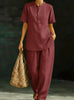 Three-Quarter Sleeve Shirt & Wide-Leg Pants Two-Piece Set – Solid Color Casual by FitiqueFit