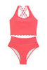 Pink Scalloped Criss Cross High Waist Bikini