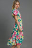 Colorful Full Size Floral Print Puff Sleeve Midi Dress Plus Size Elegant & Feminine Romantic Long Dress by Stevvex
